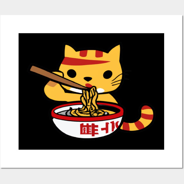 Cute cat eating ramen Wall Art by 365inspiracji